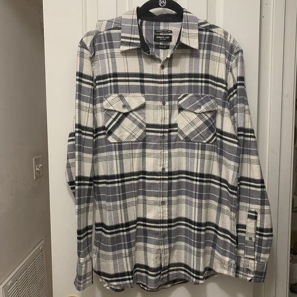 Kenneth Cole Men Plaid Flannel Long Sleeve Slim Fit Soft Size Medium - Picture 1 of 5